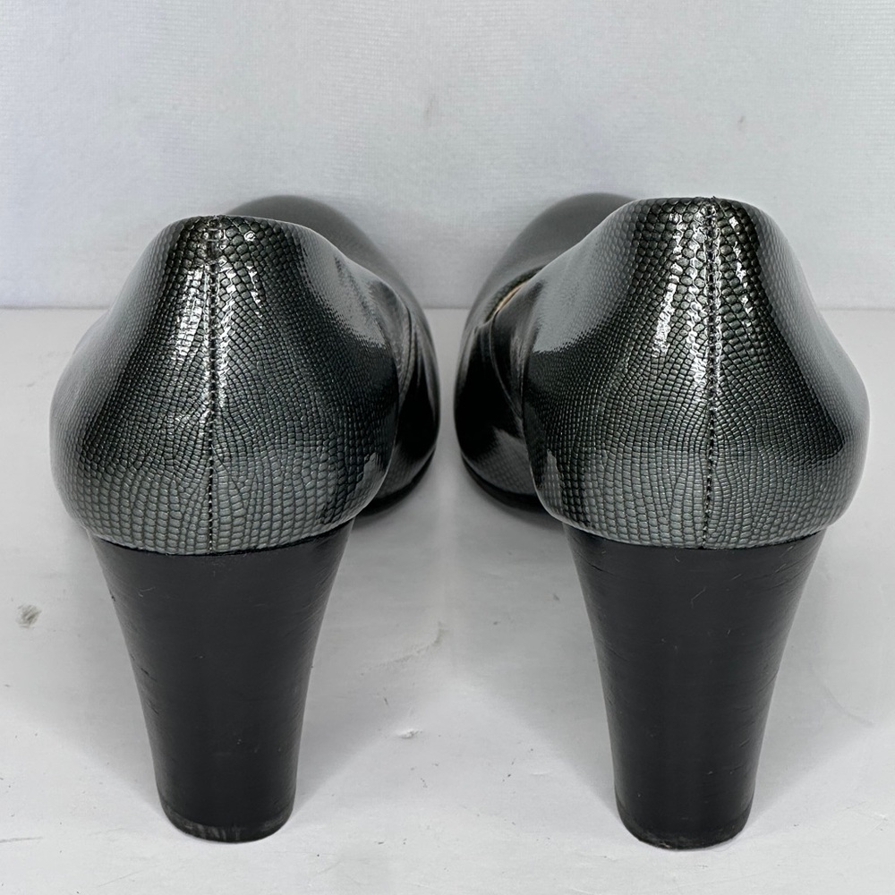 Calvin Klein‎ Renni Olive Gray Pumps Lizard Print Patent Officewear Sz 9 1/2 - Picture 3 of 12